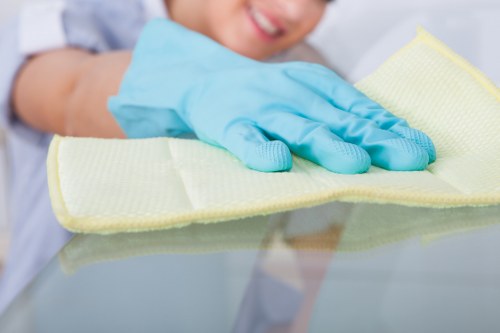 Technician using upholstery cleaning equipment on a fabric couch